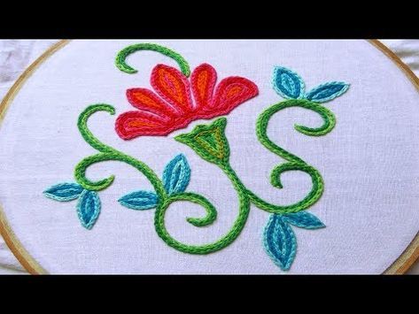 Kashida Embroidery Motifs, Chain Stitch Hand Embroidery, Kashida Embroidery, Motif Simple, Chain Stitch Embroidery, Hand Embroidery Patterns Flowers, Hand Embroidery Videos, Basic Embroidery Stitches, Border Embroidery Designs