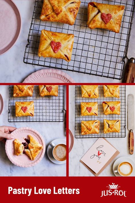 Love Letter Pastries Recipe, Love Letter Pastries, Baking Ideas Dessert, Cafe Snacks, Romantic Breakfast In Bed, Breakfast In Bed Ideas, Easy Pastry Recipes, Valentines Breakfast, Romantic Breakfast