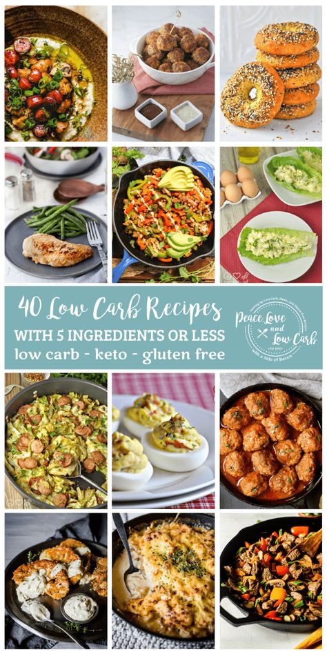 Trying to cook with what you have on hand? Want to throw together something delicious in a pinch? I've got 40 low carb recipes made with 5 main ingredients or less. | Peace Love and Low Carb Recipes 5 Ingredients Or Less, Baked Lemon Garlic Chicken, Low Carb Sweet Potato, 5 Ingredients Or Less, Low Glycemic Foods, Whole 30 Breakfast, 5 Ingredient Recipes, Instant Pot Pork, No Calorie Foods