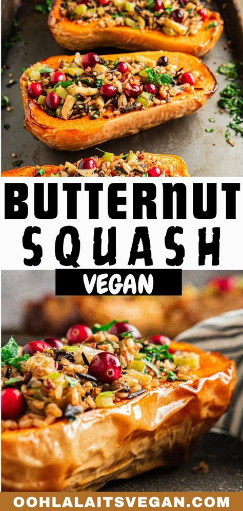 collage of butternut squash Vegetarian Stuffed Butternut Squash Recipes, Vegan Winter Squash Recipes, Roasted Stuffed Butternut Squash, Vegan Stuffed Butternut Squash, Stuffed Butternut Squash Vegetarian, Stuffed Squash Recipes Vegetarian, Vegetarian Butternut Squash Recipes, Dinner Recipes Butternut Squash, Butternut Squash Recipes Vegan