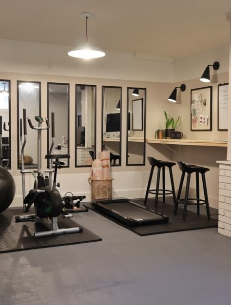 Made by Carli: Basement Home Gym Reveal Basement Gym And Family Room, Upstairs Loft Ideas, Basement Workout Room, Workout Room Ideas Home, Basement Home Gym, Home Gym Basement, Home Basement, Small Home Gym, Basement Home