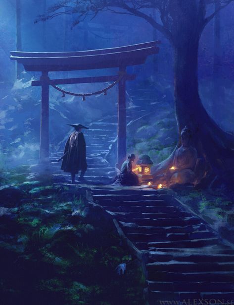 Landscape Stairs, Asian Landscape, Image Painting, Japanese Landscape, Fantasy Places, Fantasy Art Landscapes, Fantasy Concept Art, Fantasy Aesthetic, Environment Concept Art