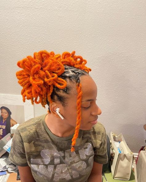 2 Ponytails With Locs, Loc Pedal Hairstyles, Loc Pedal Styles, Almond Nails Fall Colors, Orange Locs, Almond Nails Fall, Fall Nails Colors, Marley Locs, Nails Fall Colors