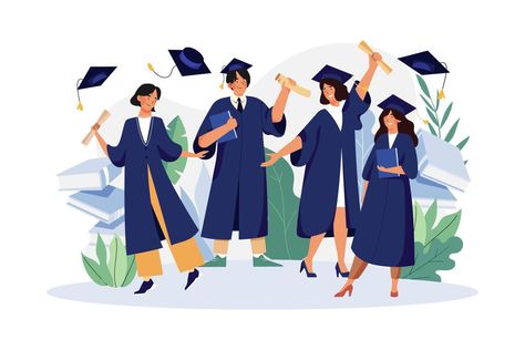 Students Celebrate Graduation Illustration concept on white background Graduation Illustration, Graduation Cartoon, Education Illustration, Women Education, Unique Illustration, An Education, Wattpad Covers, Vector Art, White Background