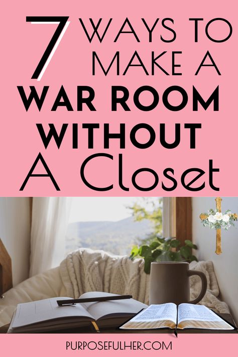 How To Make A War Room Without A Closet Purposeful Her Pinterest Pin Closet Prayer Room Ideas, Prayer Corner Ideas Bedrooms Christian, Space Reading Corner, Diy Prayer Board, Prayer Room Ideas, Small Closet Space, Prayer Closet, Prayer Station, Prayer Corner