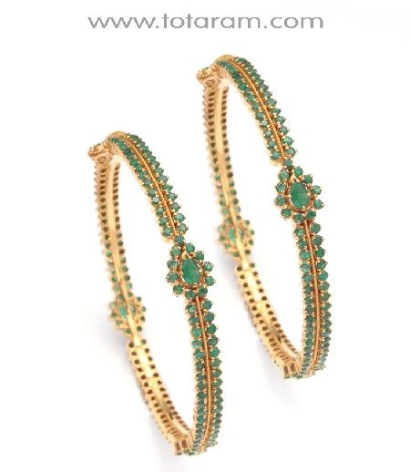 Check out the deal on 22K Gold bangles with Emeralds - 1 Pair at Totaram Jewelers: Buy Indian Gold jewelry & 18K Diamond jewelry Emerald Bangles, 22 Karat Gold Jewelry, Indian Gold Jewellery Design, 22k Gold Bangles, Indian Gold Jewelry, Gold Bangles Indian, Ruby Bangles, Gold Bangles For Women, 22k Gold Jewelry