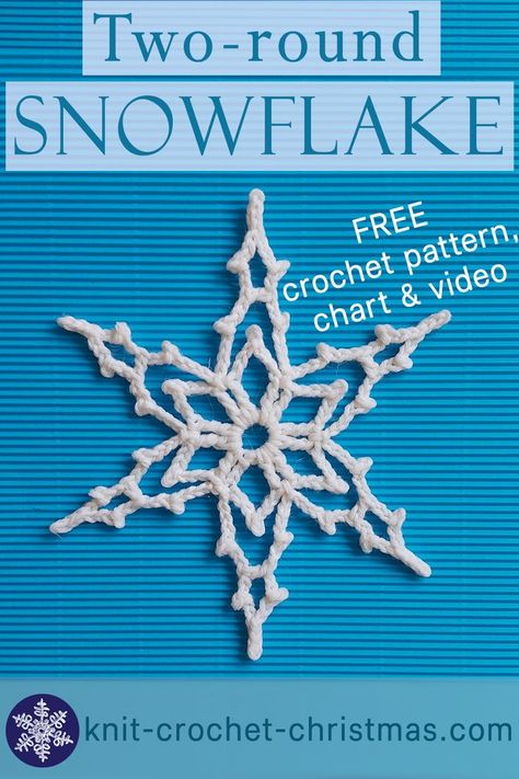 This snowflake is quick to crochet, only 2 rounds. Free pattern, crochet chart and step by step video tutorial. Free Crochet Snowflake Patterns, Snowflake Tutorial, Snowflakes Diy, Crochet Christmas Snowflakes, Snowflake Crochet, Crochet Christmas Ornaments Free, Crochet Knit Blanket, Crochet Snowflake, Crochet Ornament Patterns