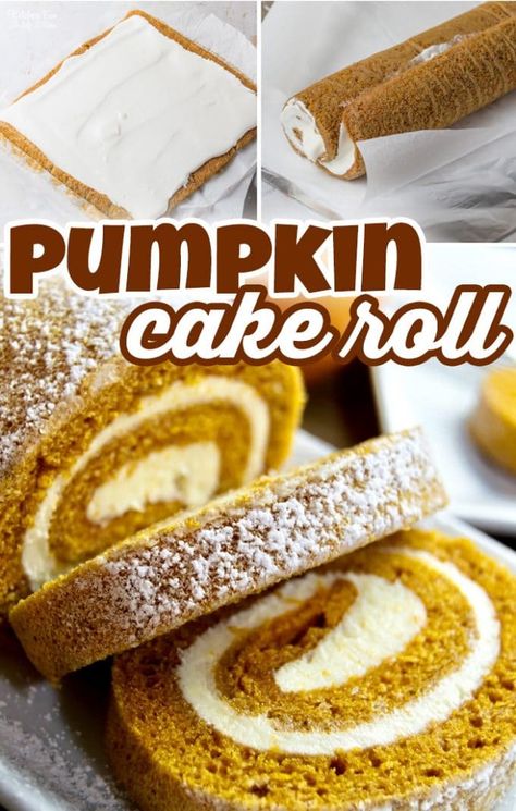 Pumpkin Cream Cheese Roll, Pumpkin Cake Roll, Pumpkin Roll Recipe Easy, Moist Pumpkin Cake, Cooking With Ginger, Fall Desserts Pumpkin, Pumpkin Cake Easy, Pumpkin Spices, Pumpkin Roll Cake