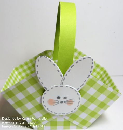 Make an Easy Paper Easter Basket | Stamping With Karen Easter Treat Holders, Paper Easter Basket, Easter Paper Crafts, Easter Basket Crafts, Stampin Up Easter, Basket Crafts, Easter Basket Diy, Easter Projects, Easter Crafts For Kids