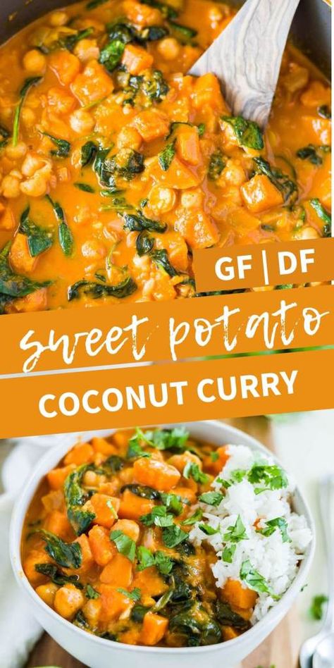 Sweet Potato Curry Vegan, Sweet Potato Coconut Curry, Sweet Potato Chickpea Curry, Potato Curry Recipe, Thai Red Curry Paste, Potatoe Recipes, Freeze Sweet Potatoes, Slow Cooker Sweet Potatoes, Chickpea Coconut Curry