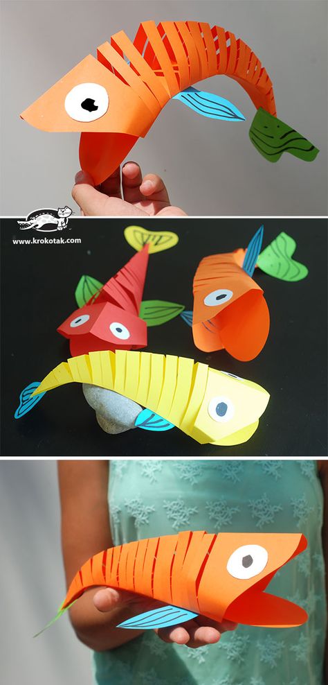 Wow! Amazing Paper Fish! How cool is this paper fish craft.. tey actually move and are flexible. so fun!! Kunst For Barn, Kraftangan Prasekolah, Paper Fish, Origami Fish, Fish Crafts, Sunday School Crafts, Paper Crafts For Kids, Construction Paper, Childrens Crafts