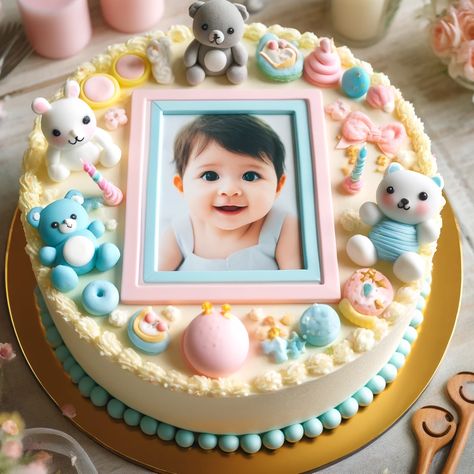 The Ultimate Guide to Creating a Birthday Cake with Photo Frame A Personal Touch to Your Celebrations (8) Cake With Photo, Birthday Cake With Photo, Birthday Cake Pictures, 1 Year Birthday, A Birthday Cake, Baby Birthday Cakes, Sweet Cake, Baby Arrival, Baby Portraits