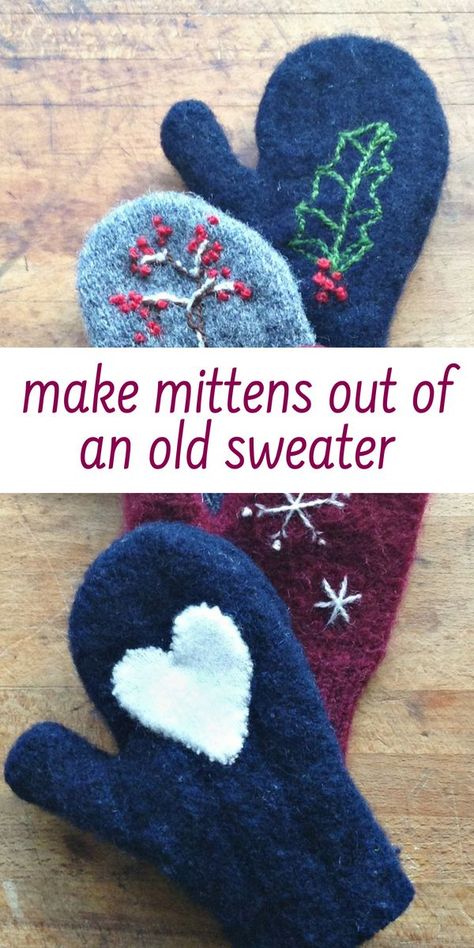 Sweater To Mittens, Denim Mittens Diy, Easy Mitten Pattern, Easy Textiles Projects, Wool Sweater Mittens, Recycled Sweater Mittens, Toddler Mittens Sewing Pattern, Diy Sweater Mittens, Wool Mittens Pattern