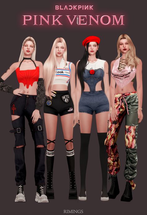 Venom Outfit, Blackpink Pink Venom, E Girl Clothes, Blackpink Pink, Sims Packs, Sims 4 Anime, Cc Mods, Pop Clothing, Pink Venom