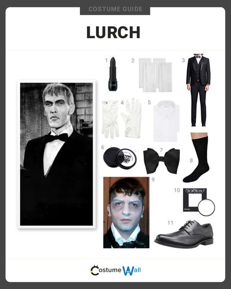 The best costume guide for dressing up like Lurch, the Frankenstein-like manservant to the Addams Family that cares for the family. Lurch Halloween Costume, Adams Family Lurch Costume, Lurch Makeup The Addams Family, Lurch Costume Diy, Lurch Addams Family Costume, Lurch Addams Family Makeup, Lurch Costume, Adams Family Kostüm, Halloween Costumes Adams Family