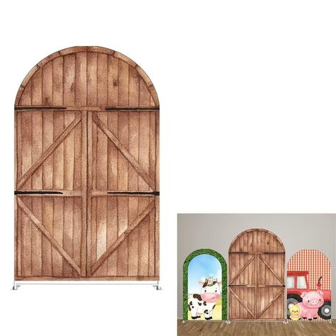 Arched Backdrop, Barn Wood Door, Farm Themed Party, Arched Wall, Barnyard Party, Arch Backdrop, Farm Birthday Party, Display Props, Farm Party