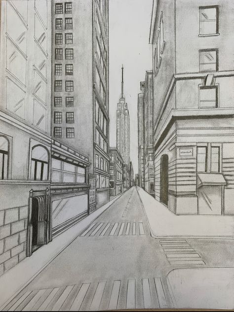 Blending Art Drawings, Pencil Art Drawings Buildings, London Perspective Drawing, Perspective Pencil Drawing, Architecture Pencil Drawing, Cool Perspective Drawings, Building Sketches Pencil, One Point Perspective Drawing Street, How To Draw A City