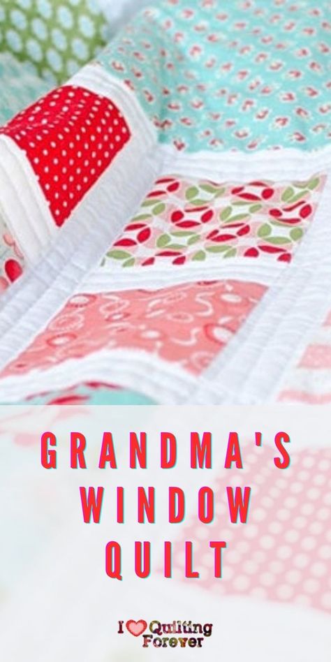 Get the Grandma's Window Quilt Pattern here. Grandmas Window Quilt, Grandmas Quilt Patterns, Grandma Quilt Pattern, Grandma's Window Quilt Pattern Free, Granny Square Quilt Block Free Pattern, Window Quilts Pattern, Grandma Quilt, Themed Quilts, Layer Cake Quilt