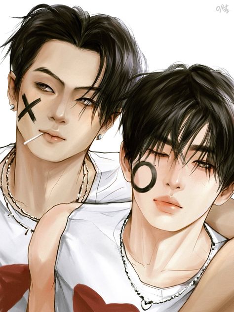 Jakehoon Fan Art, Enhypen Fan Art, Jay And Sunghoon, Jay Fanart, Enhypen Fanart, Enhypen Members Park Sunghoon, Jay Enhypen, Kpop Drawings, Art Style Inspiration