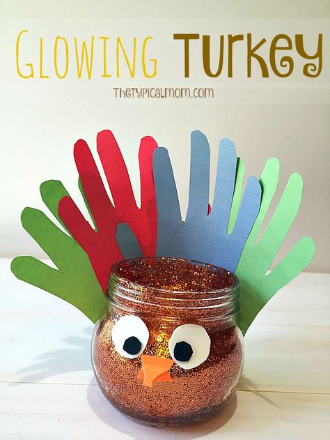 Easy and FUN glowing Turkey craft for kids. Inexpensive to make this Thanksgiving or make in the classroom using items from the dollar store. Preschool November, Turkey Craft For Kids, Awana Sparks, Awana Ideas, Thanksgiving Arts And Crafts, Jungle Classroom, Daisy Ideas, Thanksgiving Festivities, Diy Thanksgiving Crafts