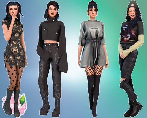 Sims Creations and Designs by Lizzisimss : Grungy Outfits Look Book CC List: Youtube Video:... Sims 4 Grunge Outfit, Games Setup, Gta Outfits, Sims Family, Grungy Outfit, Sims Lookbook, Sims Outfits, Cc Sims4, Sims 4 Cc Folder