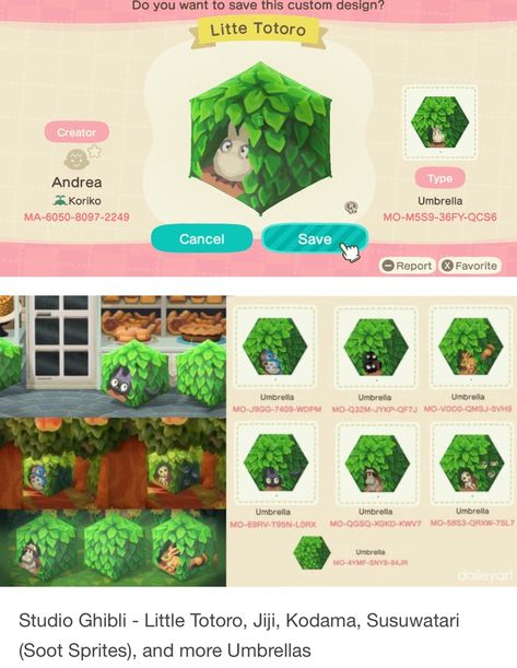 My Neighbor Totoro Acnh Codes, Umbrella Acnh Code, Acnh Seed Bag Design, Animal Crossing Umbrella Code, Acnh Forest Designs Codes, Animal Crossing Frog Design, Acnh Cube Light, Animal Crossing Mushroom Design, Umbrella Codes Acnh