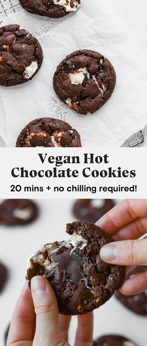 Vegan Hot Cocoa Cookies, Vegan Chocolate Marshmallow Cookies, Vegan Recipes With Marshmallows, Vegan Hot Chocolate Cookies, Vegan Christmas Cookie Recipes, Best Vegan Christmas Cookies, Healthy Vegan Christmas Cookies, Vegan Holiday Cookies Recipes, Christmas Cookies Recipes Vegan