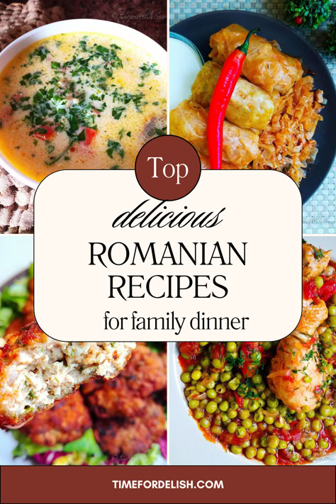 A collection of top Romanian cooking recipes, traditional foods to get you inspired for your family dinners. Homemade fom scratch, these super tasty recipe ideas have step-by-step intructions for easy cooking. #romanianrecipes, #dinnerrecipes, #dinnerideas, #cookingideas, #familydinner, #recipeinspiration, #recipesfordinner, #cookingathome. #deliciousrecipes, #traditionalrecipes Romanian Chicken Recipes, Romanian Food Recipes Traditional, Romanian Stuffed Peppers, Romanian Christmas Food, Romanian Dinner Recipes, Romanian Recipes In English, Cultural Dinner Recipes, European Dinner Recipes, Romanian Appetizers