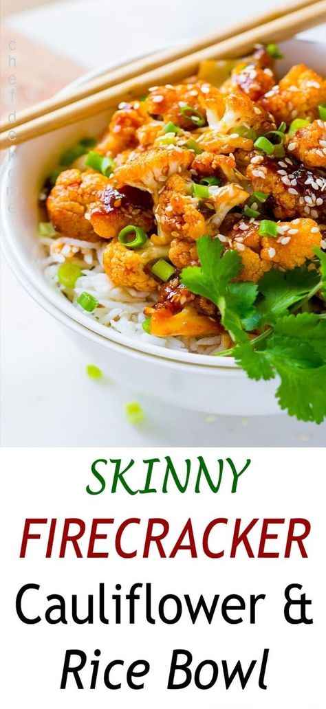 Spicy Cauliflower Recipes, Firecracker Cauliflower, Cauliflower And Rice, Marinated Cauliflower, Vegetarian Cauliflower Recipes, Cauliflower Rice Bowl, Firecracker Sauce, Vegetable Ideas, Monday Dinner