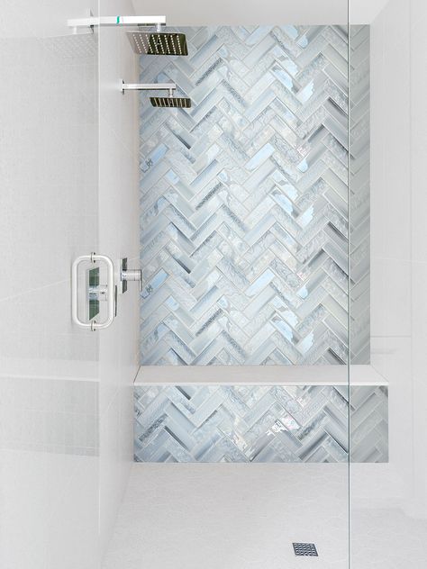 10+ Shower Tile Designs ( STYLISH & PRACTICAL ) - Tiles Blue Herringbone Tile Bathroom, Blue Herringbone Tile, Herringbone Tile Bathroom, Blue Backsplash Kitchen, Unique Bathroom Tiles, Blue Shower Tile, Herringbone Mosaic Tile, Blue Mosaic Tile, Bathroom Shower Walls