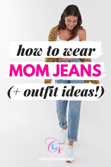 How to wear mom jeans: Our favorite cute and comfortable mom jeans outfit ideas and styling tips Mums Jeans Outfit, Blue Mum Jeans Outfits, How To Wear Mum Jeans, Autumn Mom Jeans Outfit, Shoes For Mom Jeans Outfit, Boyfriend Jeans Outfit With Sneakers, Mom Jeans Style How To Wear, Mummy Jeans Outfit Ideas With Sneakers, Mom Jeans Shoes How To Wear