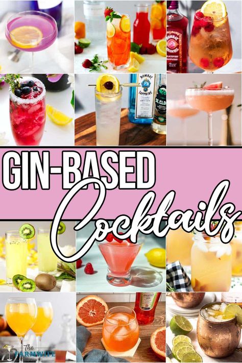 photo collage of gin cocktail ideas with text which reads gin-based cocktails Gin Drinks Recipes, Gin Party, Gin Based Cocktails, Gin Drink Recipes, Blueberry Gin, Ginger Beer Cocktail, Gin Fizz Cocktail, Unique Cocktail Recipes, Classic Gin Cocktails