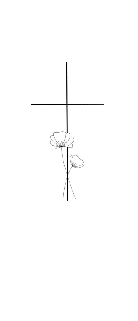 Tattoo Ideas Female Small Cross, Cross With Leaves Tattoo, Cross With Tulips Tattoo, Minimalistic Cross Tattoo, Fine Line Cross Tattoos For Women, Christen Tattoos Ideas, Cross Floral Tattoo, Cross Tattoo Designs Feminine, Tattoo Ideas Female God