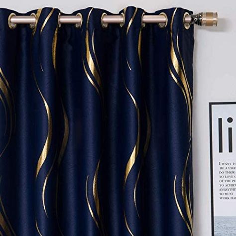 Blue And Gold Curtains, Gold Curtains Living Room, Blue Curtains Living Room, Blue And Gold Living Room, Blue And Gold Bedroom, Navy Blue Curtains, Gold Bedroom Decor, Blue Living Room Decor, Gold Living Room