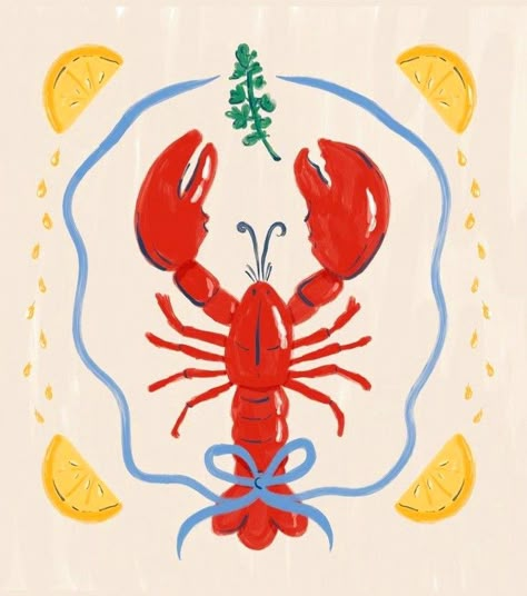 Simple Lobster Drawing, How To Draw A Lobster, Lobster Doodle, Lobster Aesthetic, Lobster Cartoon, Lobster Drawing, Lobster Graphic, Lobster Painting, Lobster Illustration