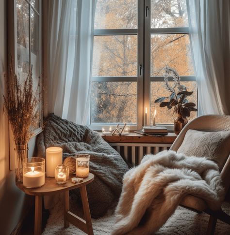 Hygge Made Simple: 10 Simple Steps to Cozy Bliss | Mindful Hues Reading Nook Fireplace Cozy Corner, Hygge House Decor, Hygge Nook, Hygge Fireplace, Bedroom Nook Ideas, Hygge Decor Living Rooms, Cozy Scandinavian Interior, Hygge Decor Inspiration, Cosy Lifestyle