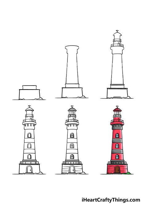 Light House Illustration Drawings, Drawing A Lighthouse, How To Draw Lighthouse, How To Draw A Lighthouse Step By Step, How To Draw A Lighthouse, Lighthouse Drawing Sketch, Draw Lighthouse, Light House Drawing, Draw A Lighthouse