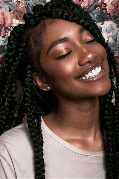 Jumbo Braids Inspiration | Regardless of the length or color, there's just something about supersized plaits that make us feel like a million bucks. Braid Inspiration, Dark Skin Beauty, Melanin Beauty, Beautiful Dark Skin, African Beauty, 인물 사진, Black Girls Hairstyles, Black Is Beautiful, Dark Skin