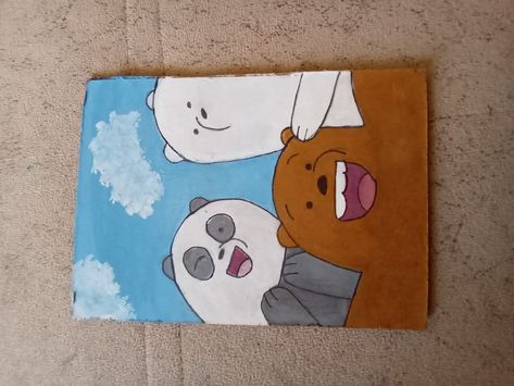 I actually painted and drew it on a cardboard it was pretty easy to draw hope you like it Byiii Bare Bears Drawing, We Bare Bears Drawing, Bears Drawing, Mandala Case, Cardboard Painting, Easy To Draw, Art And Craft Videos, Painting Inspo, We Bare Bears