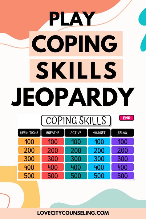 Health Class Activities For Middle School, Coping Skill Games, Middle School Social Emotional Activities, Sel High School Activities, Introception Activities For Kids, Social Work Group Activities, Coping Skills Jeopardy, Social Skills For High School Students, Coping Strategies For Middle Schoolers