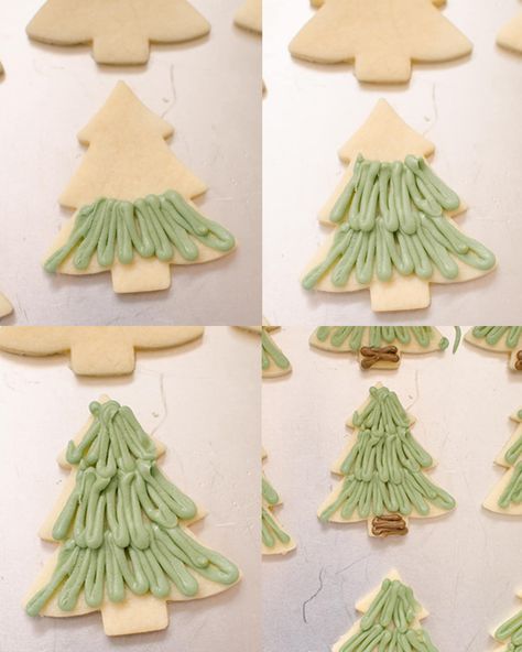 Christmas sugar cookies decorated like a Christmas tree Christmas Tree Cutout Cookies, Chewy Sugar Cookie, Awesome Cookies, Christmas Cutout Cookies, Biscuit Ideas, Christmas Sugar Cookies Decorated, Cooking With Karli, Cookie Decorations, Buttercream Decorating