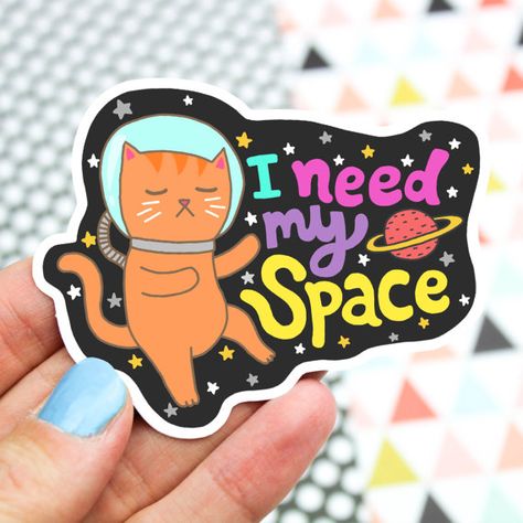 Cat Vinyl Sticker, Space Cat, Outer Space, Science Cat, Laptop Sticker, Galaxy Cat, Water Bottle Sticker, Thermos Decal, Helmet Stickers Outer Space Science, Science Cat, Cat Laptop, I Need My Space, Word Stickers, Drawing Writing, Galaxy Cat, Helmet Stickers, Offbeat Bride