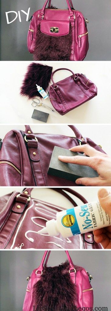 How to add a fur to an old purse. A simple refashion DIY tutorial Diy Purse Makeover, Diy Clothes Hanger Storage, Handbag Repair, Diy Clutch Bag, Diy Clothes Hangers, Diy Purse Organizer, Diy Clothes Patterns, Upcycled Purse, Purse Diy