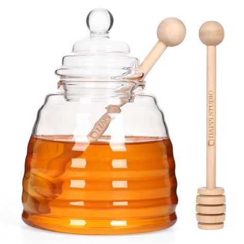 PRICES MAY VARY. 13.5 Oz Large Capacity for Storing Honey - Our honey pot set holds a generous amount of honey with its solid flat base and unique dome-shaped design. The perfect honey dipper stick and jar set to keep your honey fresh for everyday use. Extra Honey Dipper to Dispense Honey with No Mess - Bonus honey wand to capture honey in its grooves and twirl it without drips. Spread honey over your favorite pancakes, pies, and desserts, or sweeten your tea with a simple twist using a honey dr Glass Honey Jars, Honey Wand, Honey Container, Honey Dispenser, Honey Jars, Eid Al-adha, Honey Sticks, Eid Al-adha Mubarak, Honey Dipper