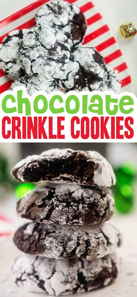 Chocolate Crinkle Cookies are a must make for Christmas! The cookies are rich and fudgy, almost like a brownie and they just melt in your mouth! #chocolate #cookies #recipe Chocolate Crinkle Cookies Recipe, Crinkle Cookies Recipe, Dark Chocolate Mint, Chocolate Crinkle, Chocolate Mint Cookies, Chocolate Crinkle Cookies, Festive Cookies, Chocolate Crinkles, Mint Cookies