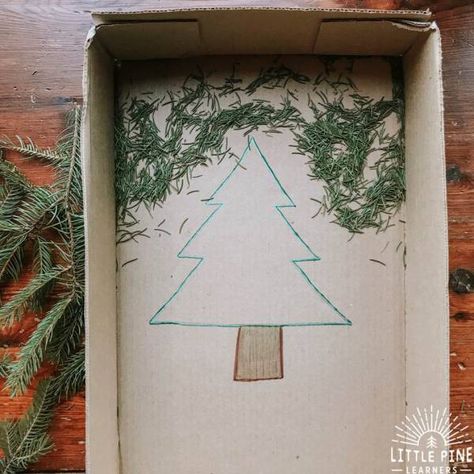 Pine Needle Sweep: A Fun Sensory Activity for Preschool – Lesson Plans Fine Motor Christmas, Leaf Lantern, Tree Outline, Simple Tree, Christmas Activity, Winter Preschool, Preschool Christmas, Forest School, Fine Motor Activities