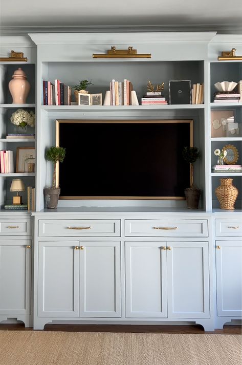 Design Tips for an Elegant Home Library Wall With Tv In Living Room, Built In Glass Cabinets Living Room, Living Room Tv Built In, Built In Bookshelf With Tv, Office Bookshelves Built In, Tv In Built In Shelves, How To Update Built In Bookshelves, Built In Living Room Cabinets With Tv, Living Room Cabinets Built In