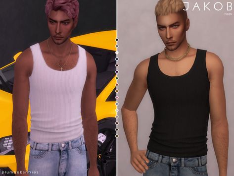 Plumbobs n Fries' JAKOB | top Alpha Sims, Tank Tops Outfit, Sims4 Mod, Sims4 Clothing, Black Tank Top Men, Male Teen, Sims 4 Men Clothing, Sims 4 Male Clothes, Tight Tank Top