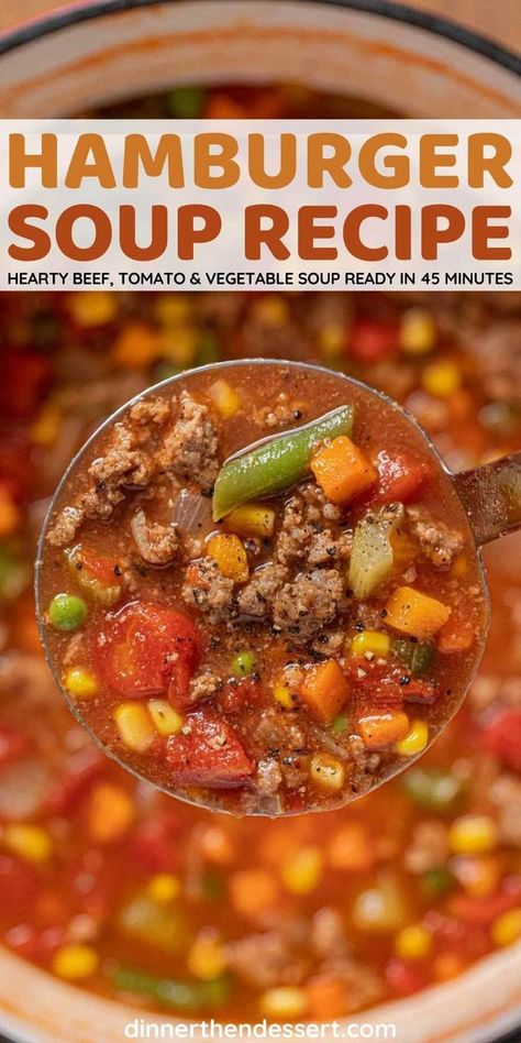 Burger Vegetable Soup, Crockpot Soup With Hamburger Meat, Hamburger Cauliflower Soup, Weight Watcher Hamburger Soup, Homemade Beef Soup, Vegetable Burger Soup, Homemade Hamburger Soup Recipes, Classic Hamburger Soup, The Best Hamburger Soup