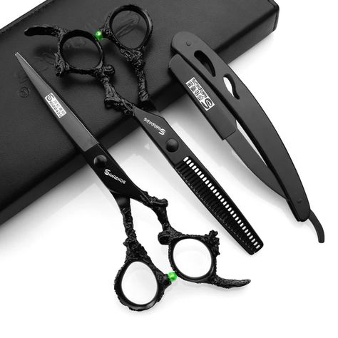 6/7/7.5/8/9 Inch Salon Hairdressing Scissors Black German Professional Hair Clippers Barber Scissors Set Razor Hairdressing Tool - Hair Scissors - AliExpress Barber King, Barber School, Barber Equipment, Barber Accessories, Barber Logo, Barber Shears, Straight Razor Shaving, Barbershop Design, Salon Logo Design